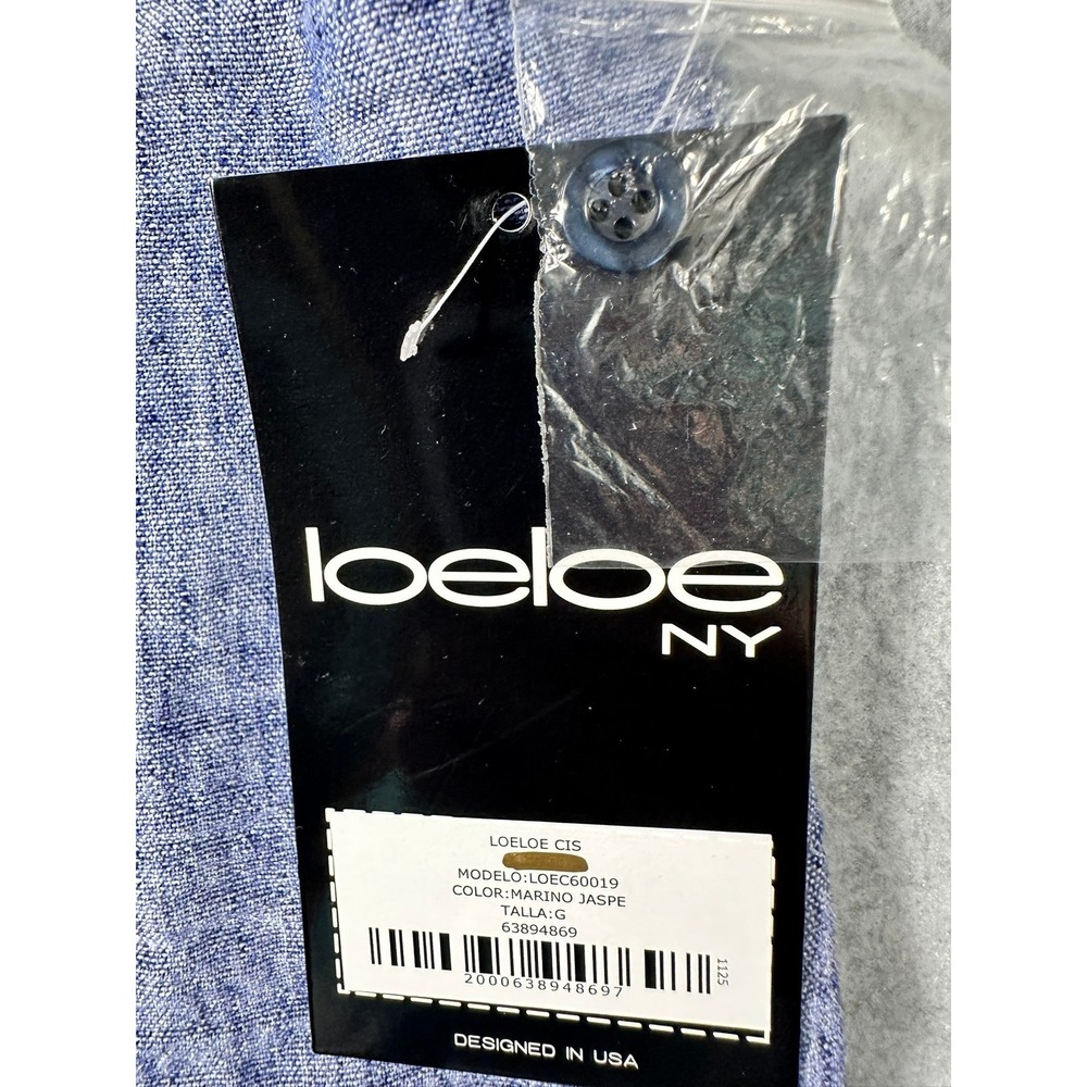 LoeLoe NY Womens 2 Piece Set Blue Heathered Button Down Shirt and Pants  NEW - Picture 2 of 13